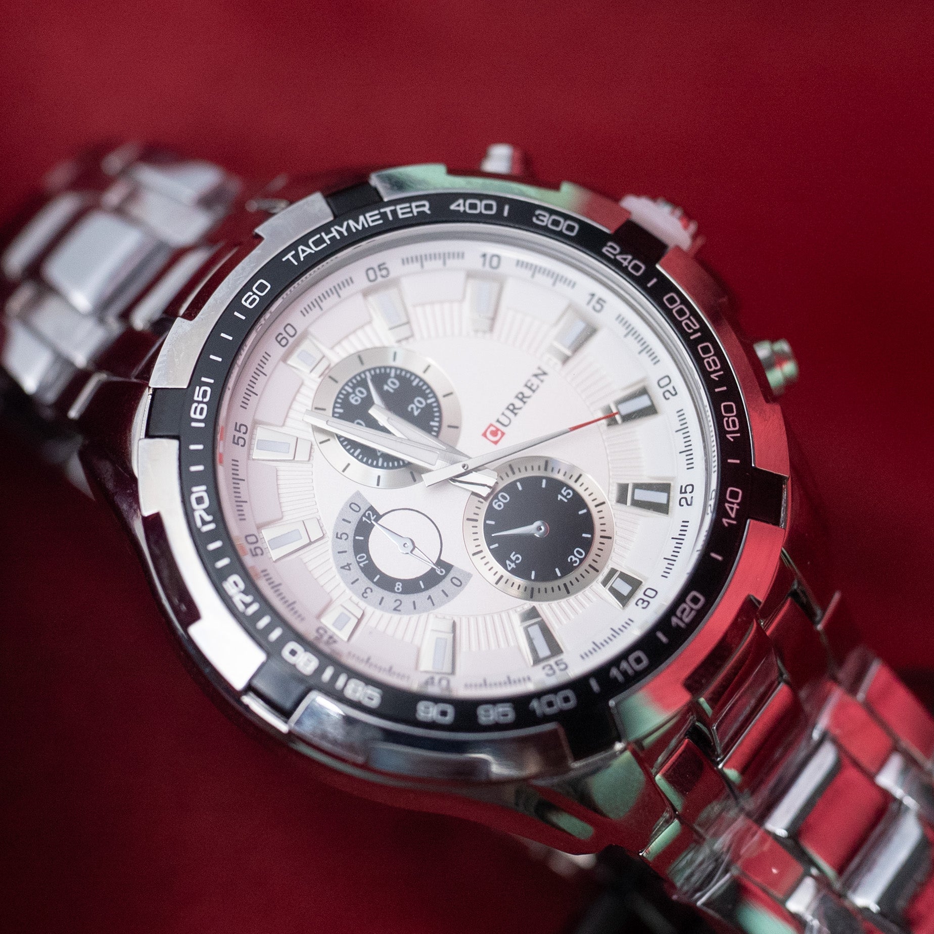 CURREN 8023 Men's Silver White Stainless Steel Watch